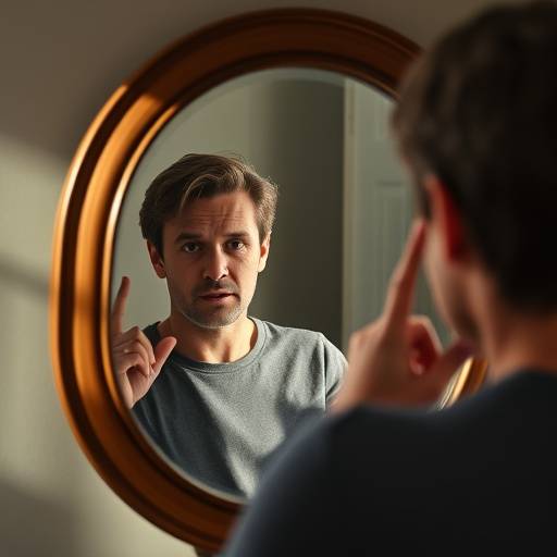 Persona practicando su discurso frente a un espejo